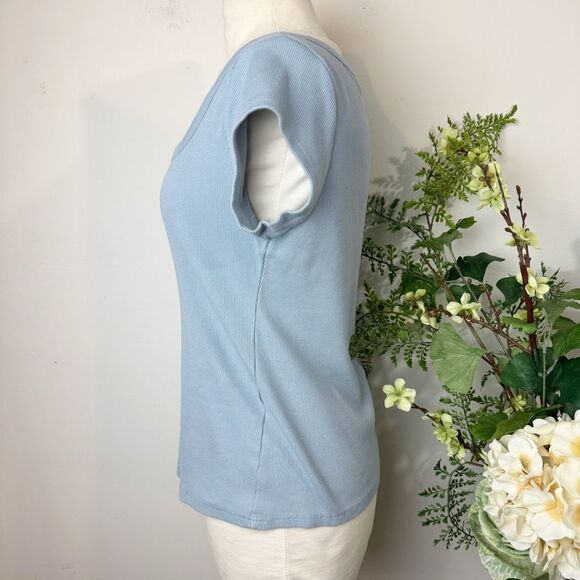 Topshop Periwinkle Ribbed Square Neck Cap Sleeve Top sz 12 - Picture 5 of 10